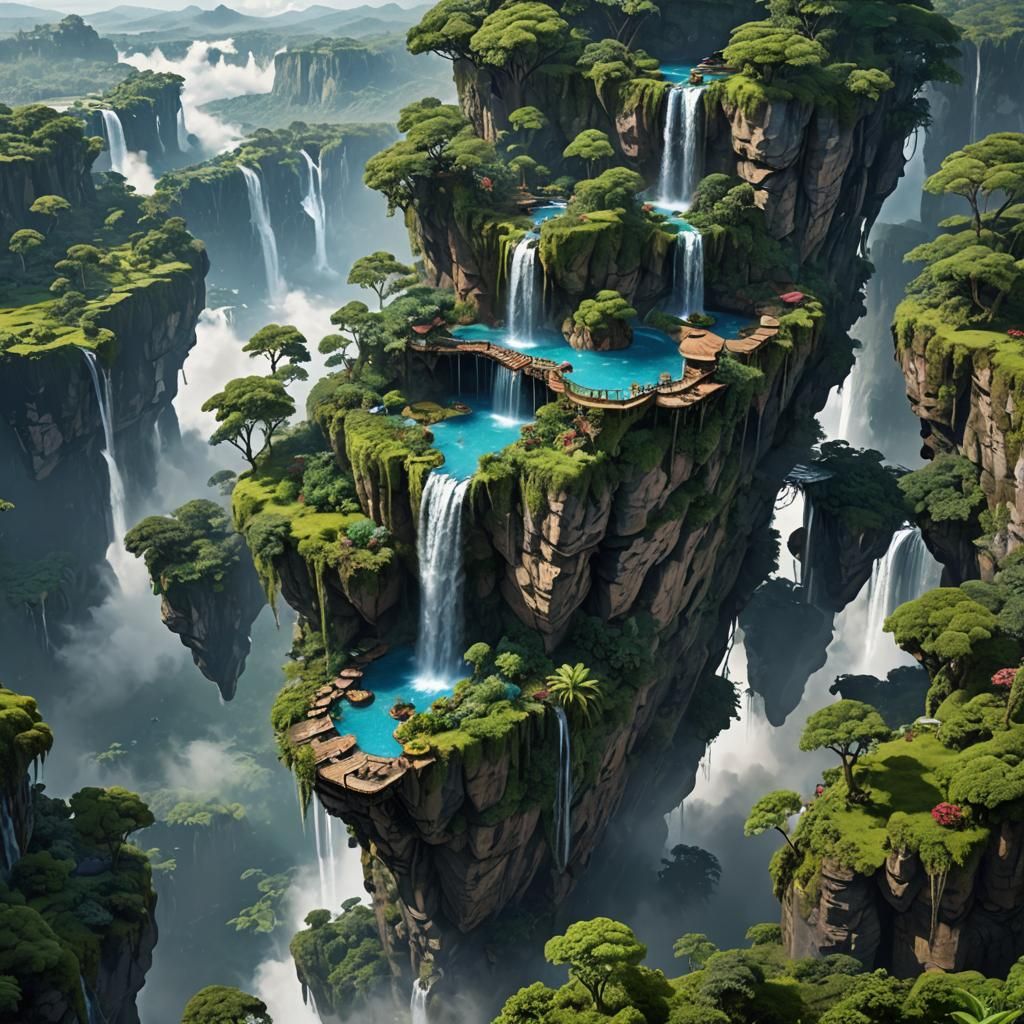 Floating Island with Waterfalls and Sky Gardens