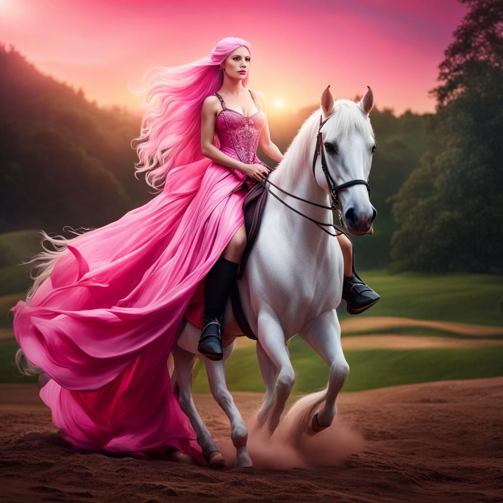 Pink Princess on Horse in Detailed Digital Art