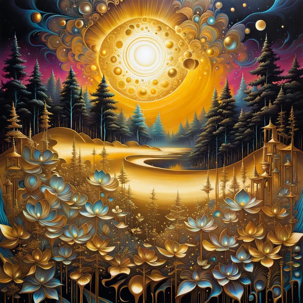Moonlit Meadow: Fractal Graffiti Art in Dreamy Glow