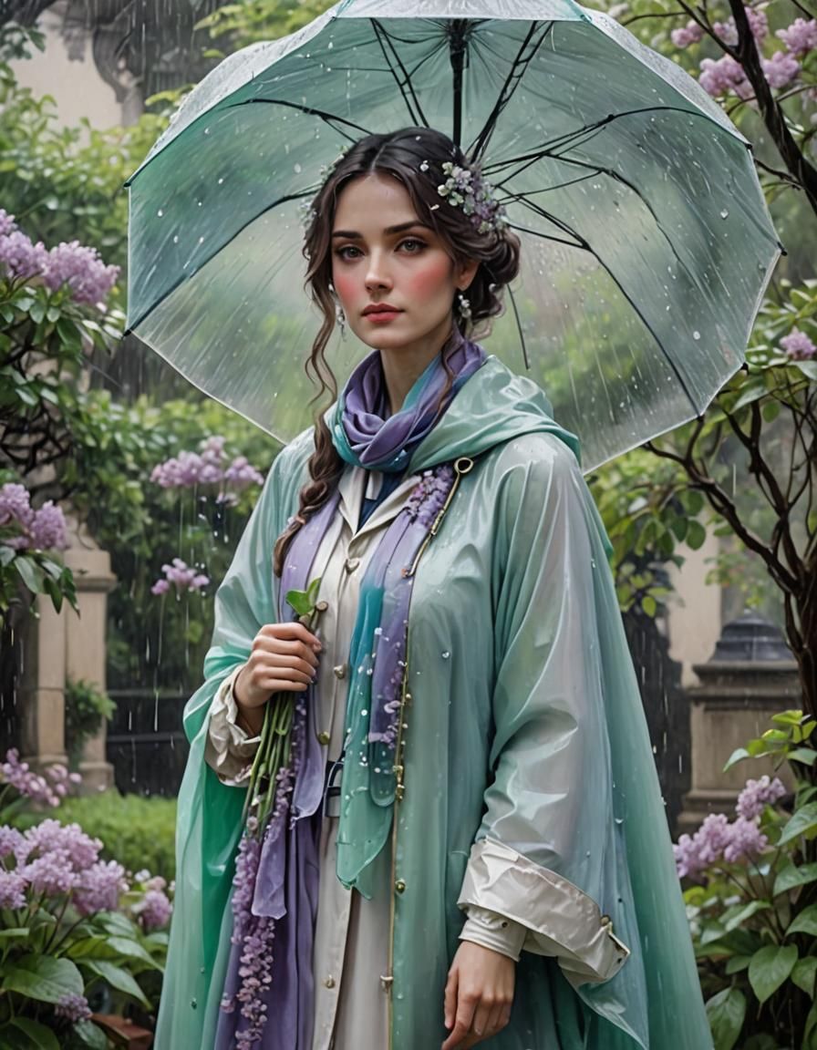 Rainy Day in Antique Garden as Academic Art