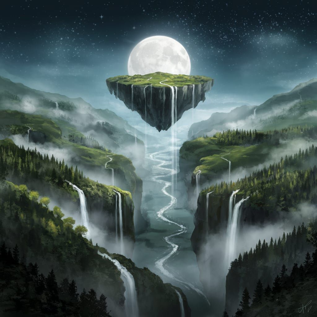 Ethereal Flying Island in a Celestial Landscape