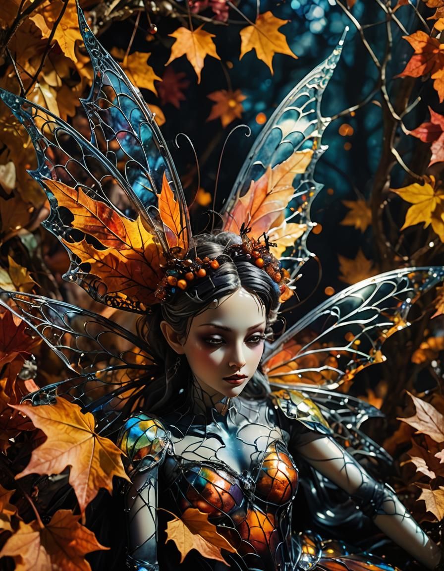Ethereal Fairy Among Autumnal Halloween Decorations