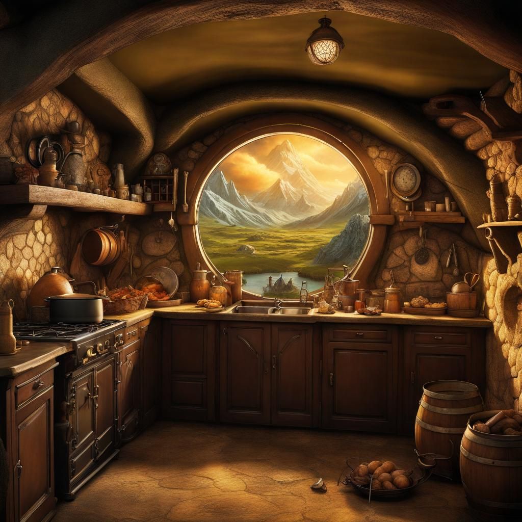 Middle Earth Hobbit Kitchen with Detailed Map