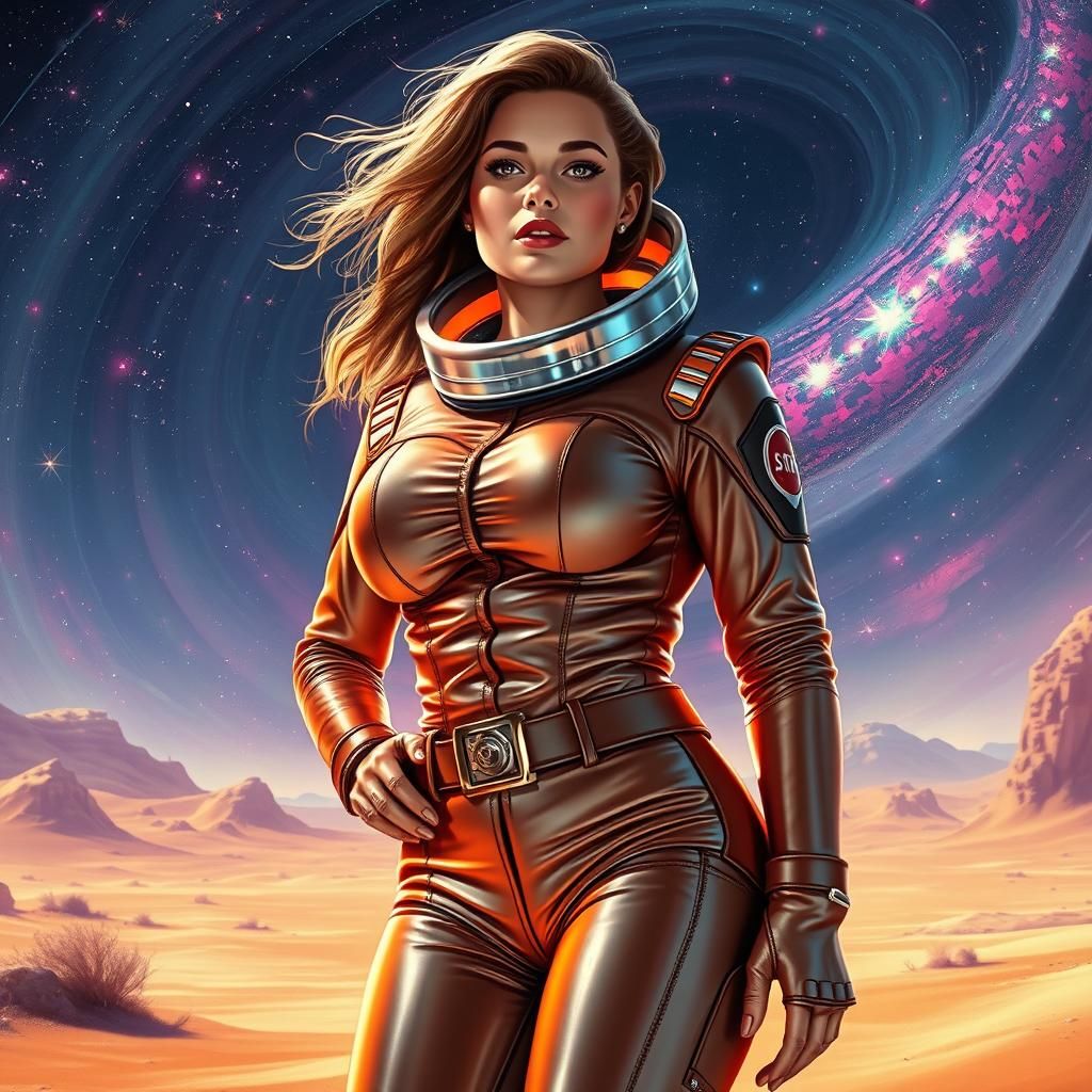 Retro-Futuristic Space Heroine in Arid Landscape