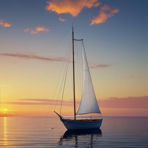 Warmly Lit Sailboat Scene in Vibrant Oil Painting Style