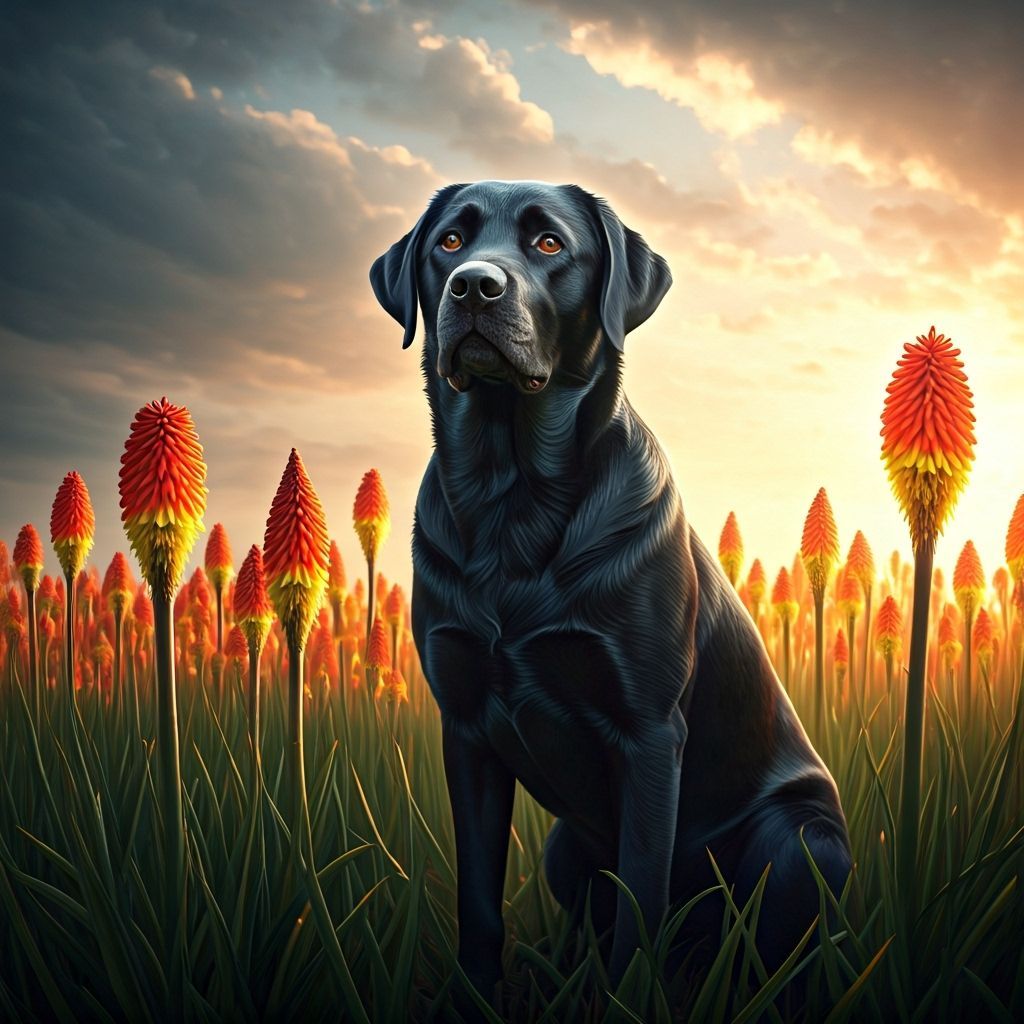 Labrador Retriever and Torch Lily Hybrid in Fantasy Art
