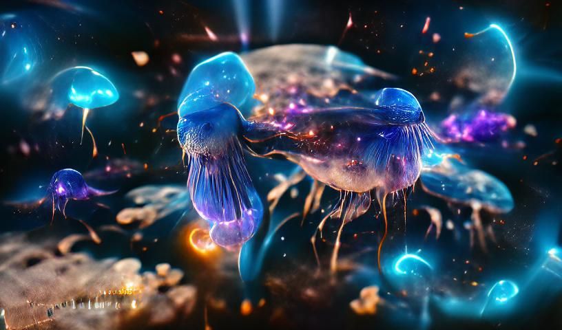 Glowing Jellyfish in Galactic Space: Cosmic Illustration