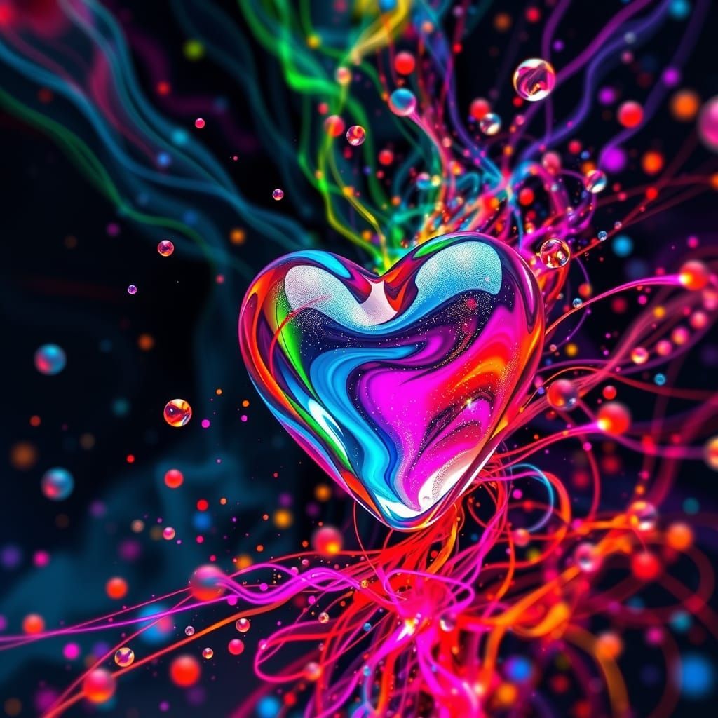 Prismatic Heart in Glass, Neo-Impressionist Style