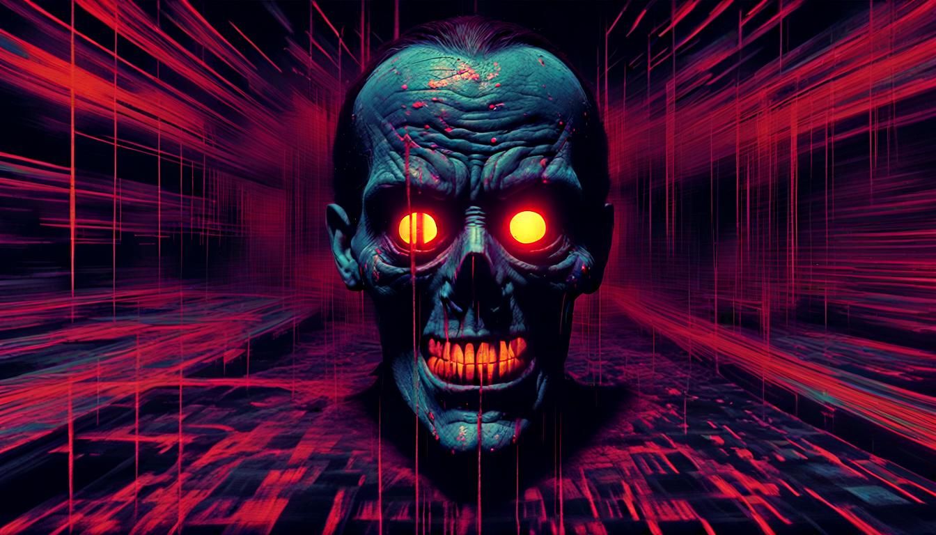 Demonic Close-Up in VHS Glitch Liminal Horror