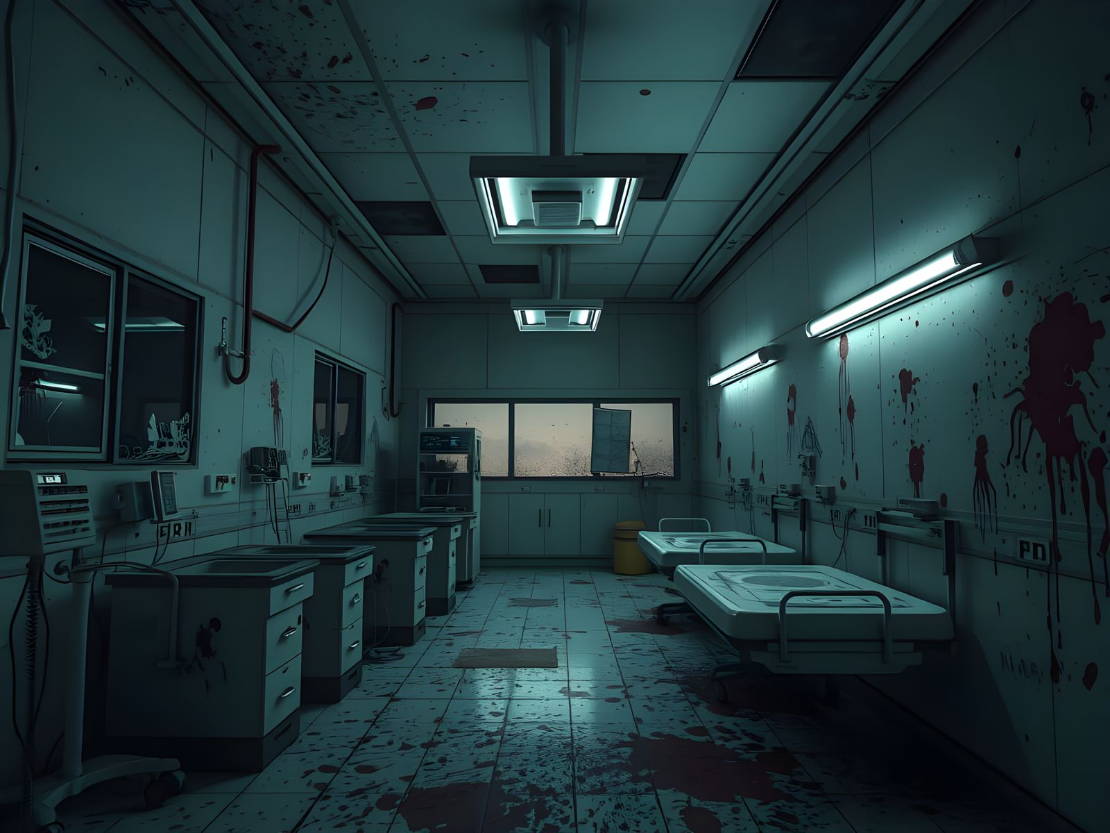 Creepy Hospital Ward with Blood