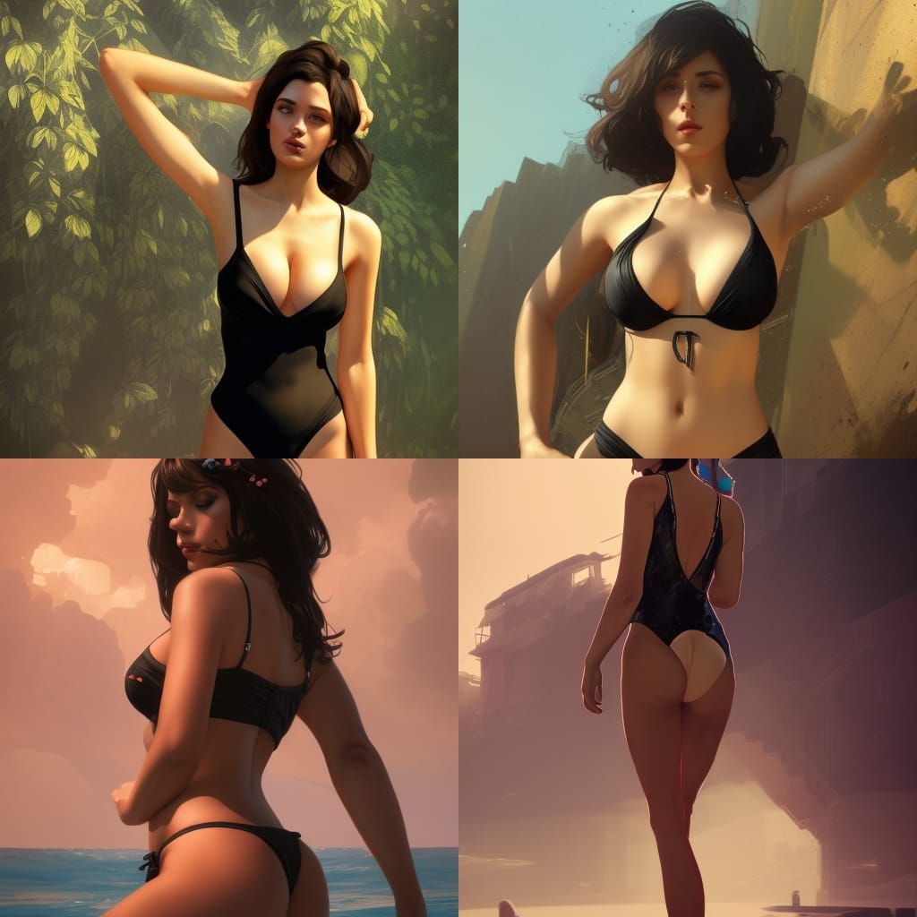 Brunette in Swimwear: Hyperdetailed Digital Art