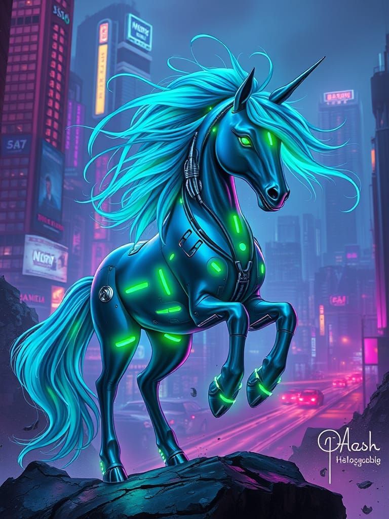 Cyborg Pony with Fiber Optic Mane in Neon Noir