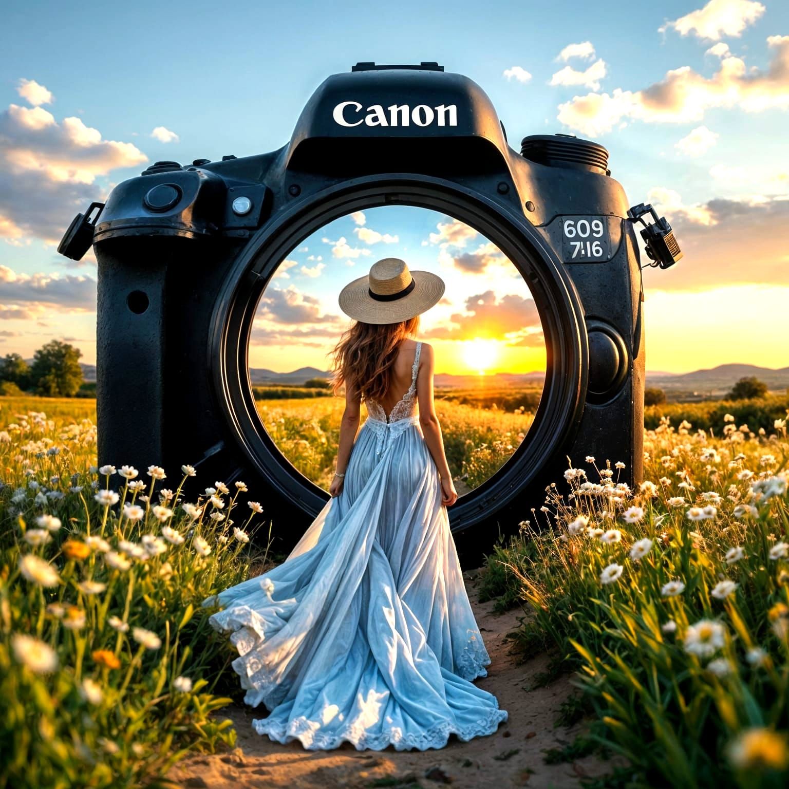 Surreal Camera Portal to Sunset Landscape