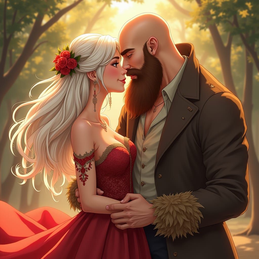 Romantic Kiss in Ghibli Anime Style