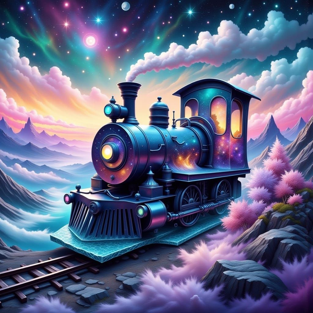 Whimsical Liquid Train on Moonlight Track