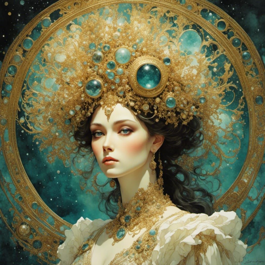 Victorian Russian Woman in Romantic Watercolor Style