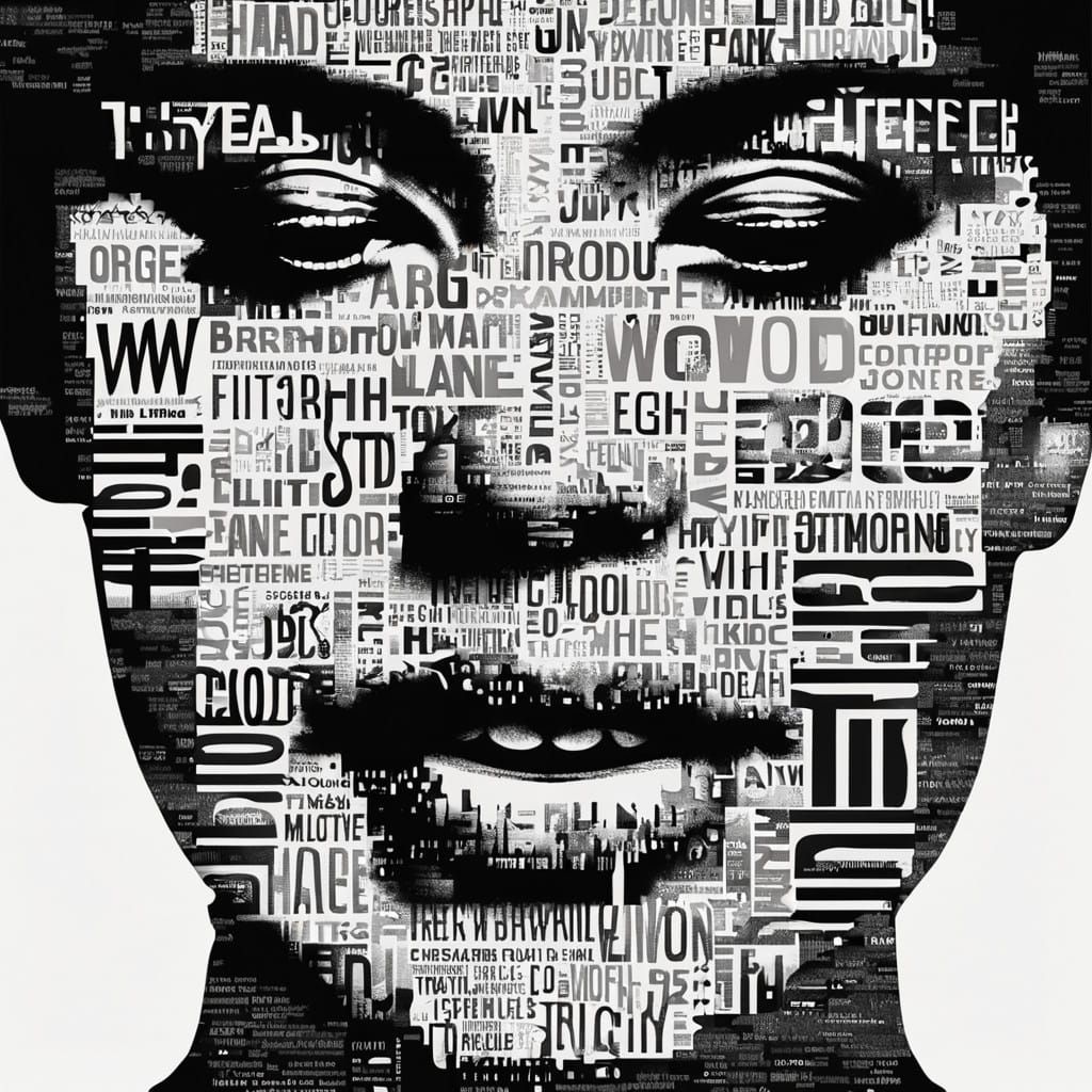 Screaming Woman's Face in Black and White Typography