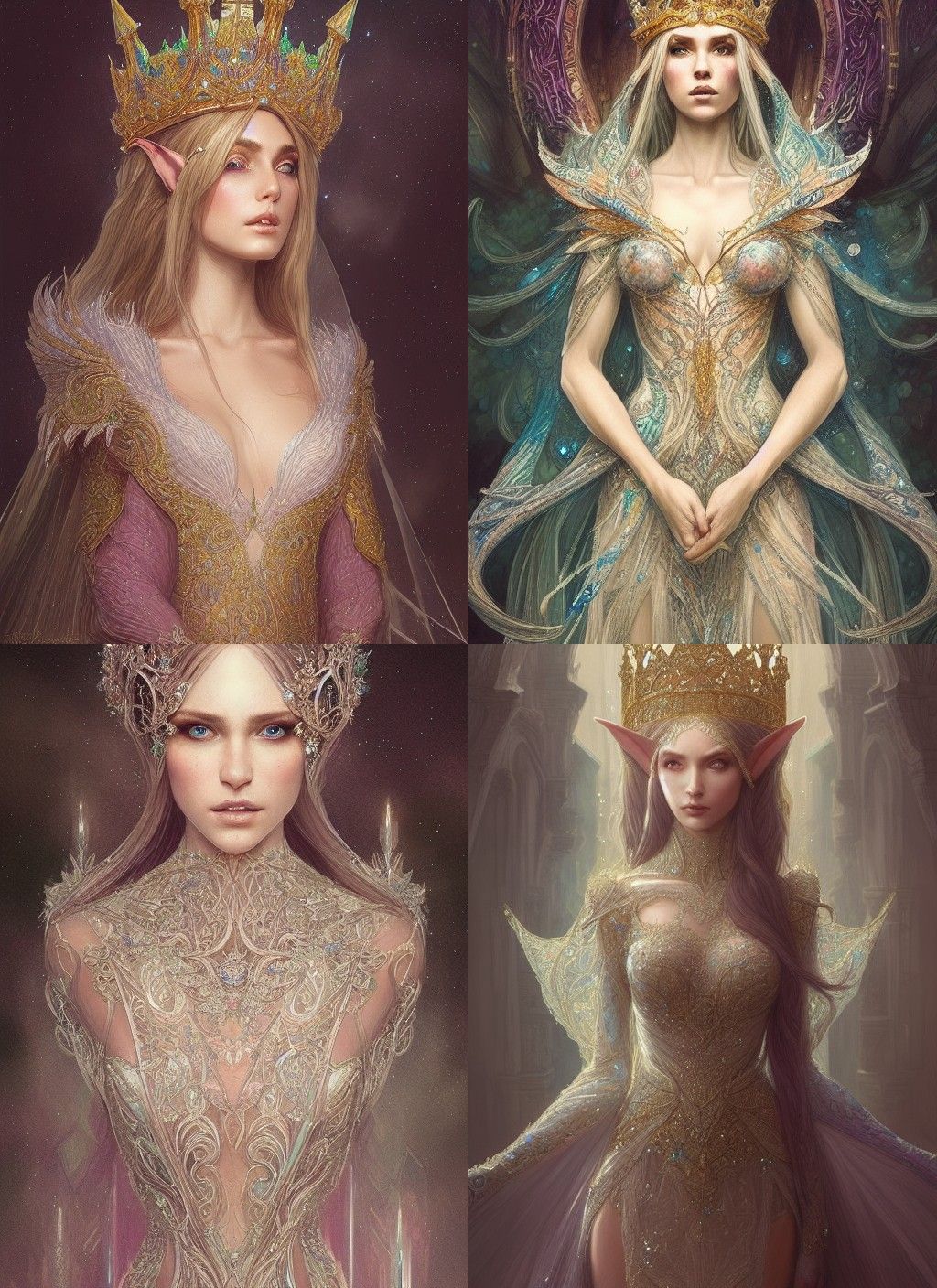 Elf Queen in Crystal Gown Digital Illustration