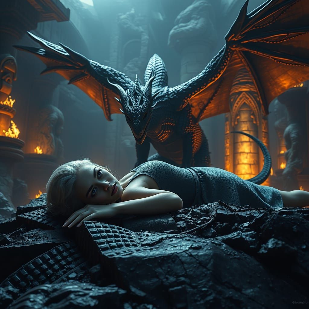 Ethereal Queen Awakens Amidst Flickering Flames