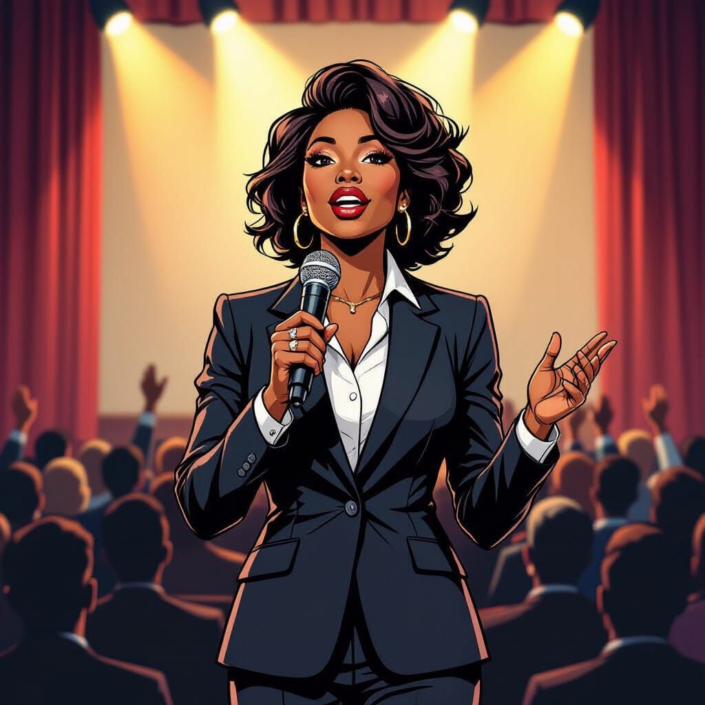 Motivational Speaker in Hyper-Realistic Comic Book Style