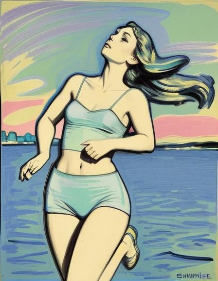 Woman Gazing Skyward in Fauvist Art Style