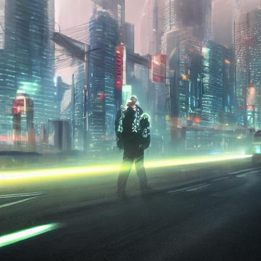 Seal-Dog-Human-Shark Hybrid in Cyberpunk City