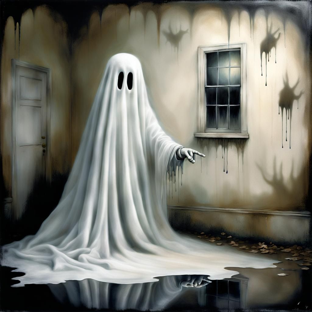 Eerie Sheet Ghost Points at Crime Scene