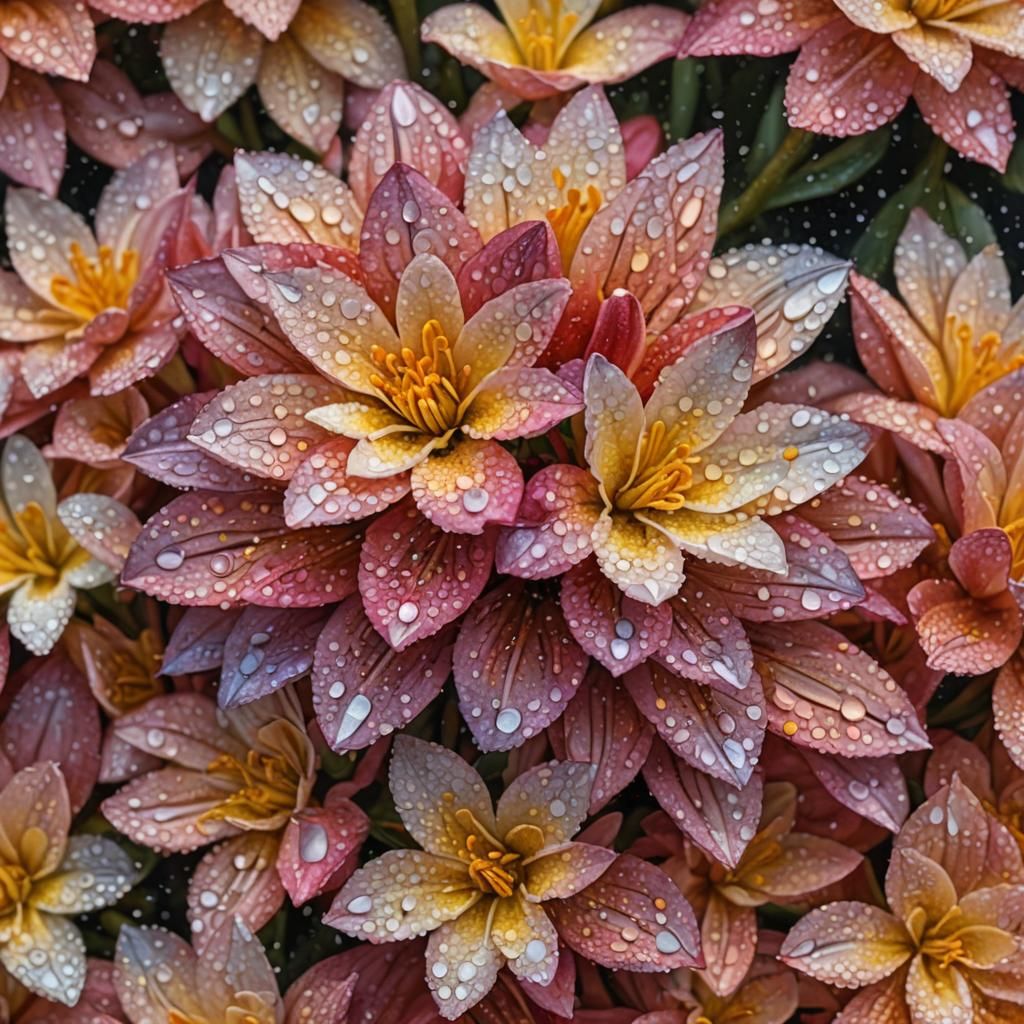Photorealism meets Pointillism: A highly detailed close-up of a flower, where each petal is rendered with perfect clarit...