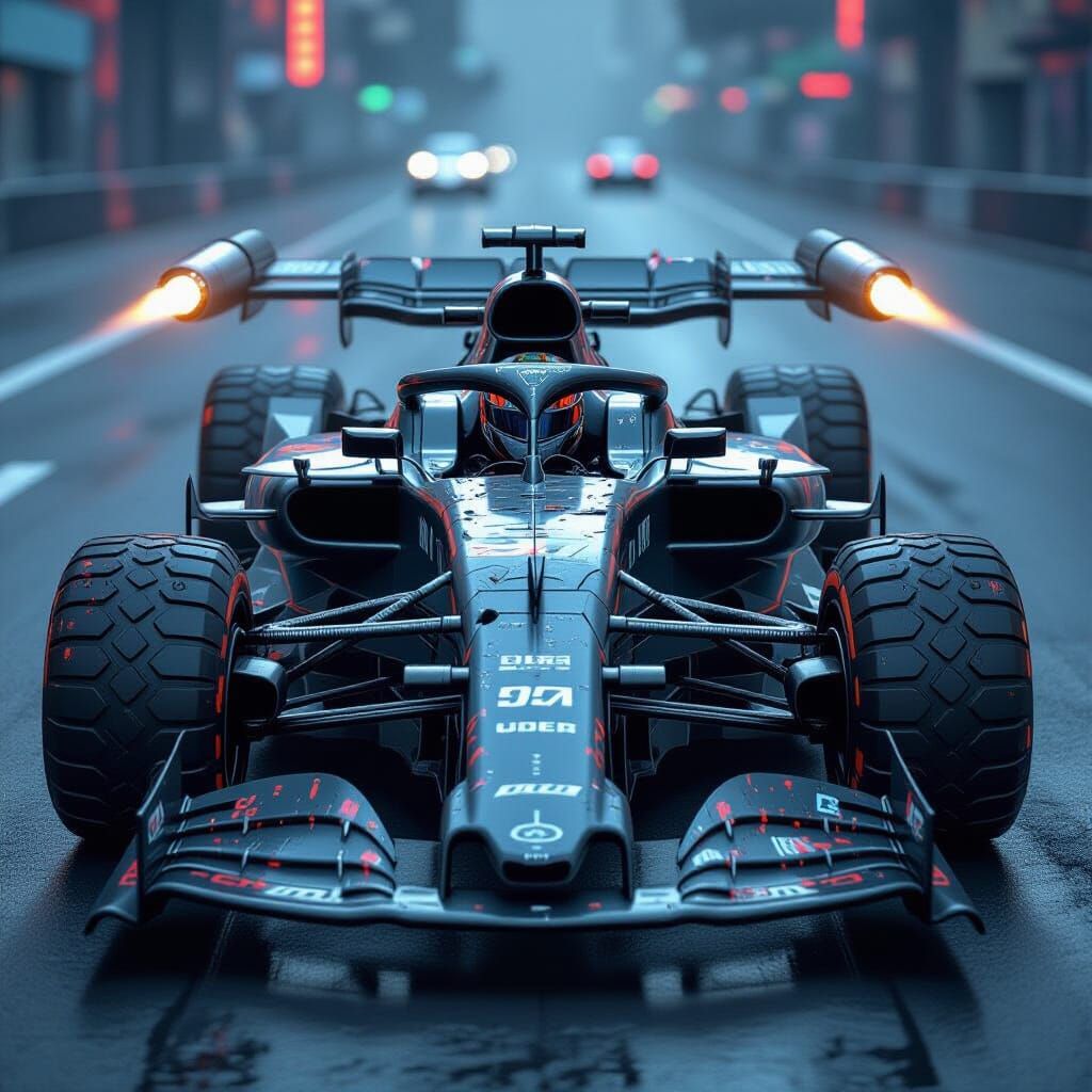 Cyberpunk Racing Car with Jet Engines and Weapons