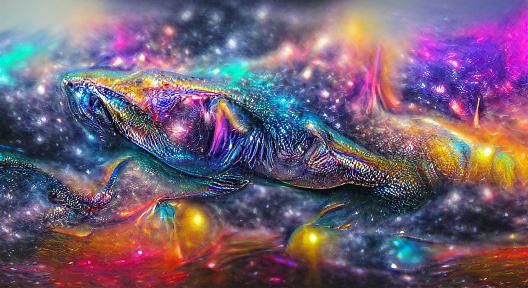 Cosmic Alien Reptile in Holographic Illustration