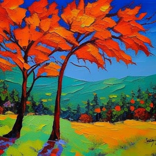 Neo-Impressionistic Fall Landscape in Expressionist Style