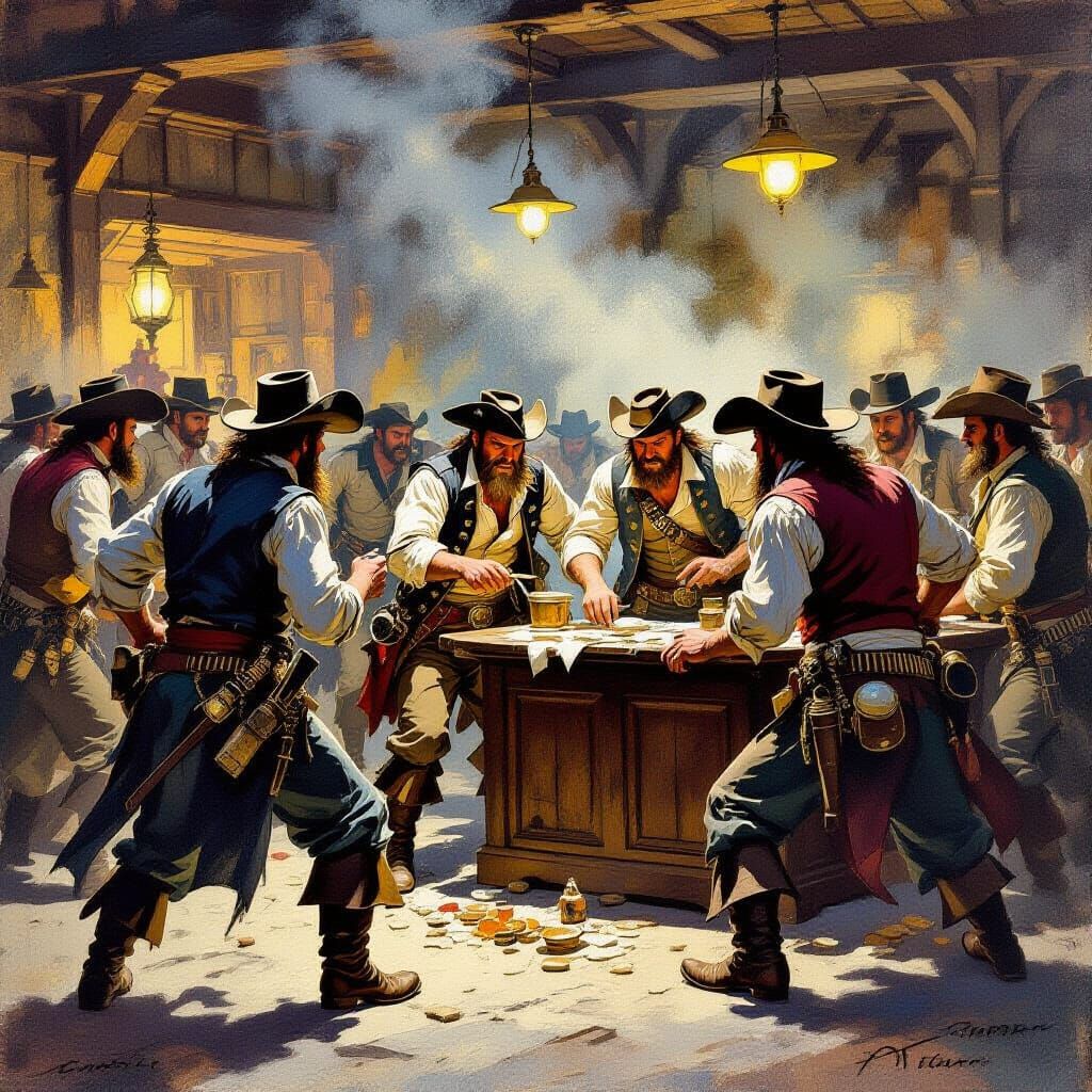 Wild West Bank Heist: Pirates vs Criminals in Gouache