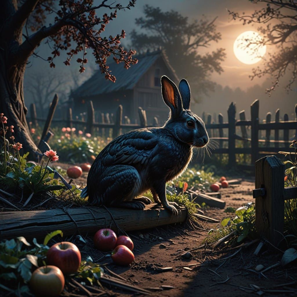 Whimsical Dark Fantasy Garden Scene