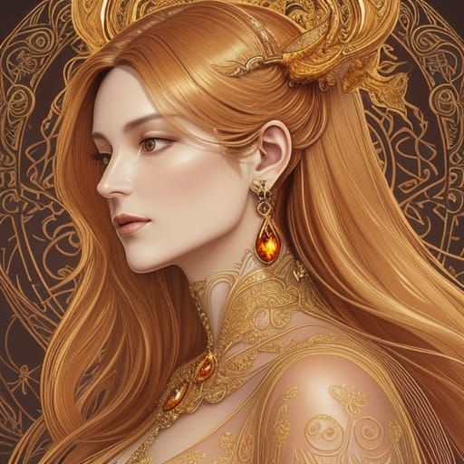 Art Nouveau Woman's Ear with Golden Amber Dragon Earring