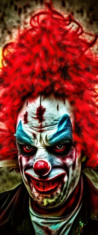 Hyperrealistic Evil Clown Portrait in HDR