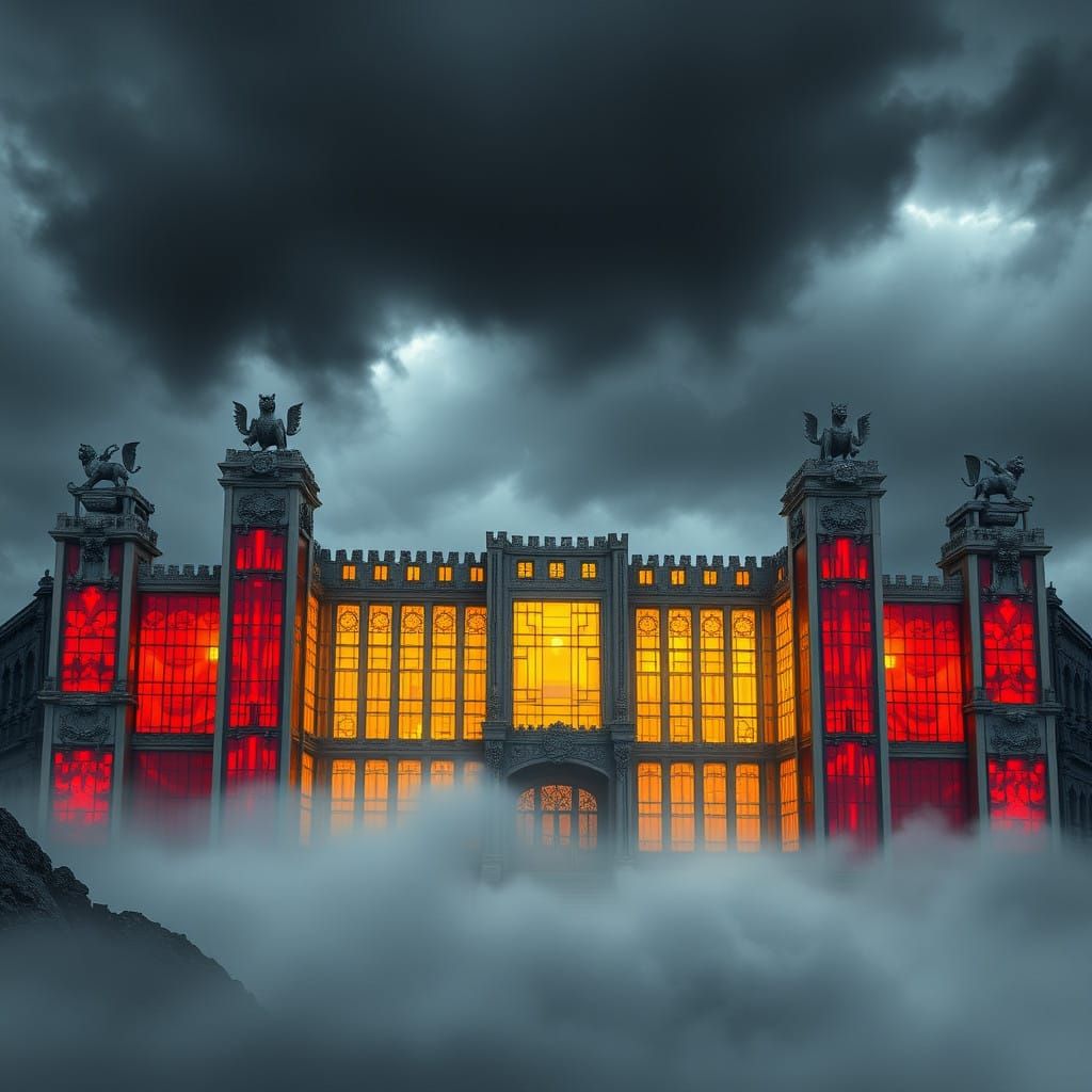 Modern Concrete Fortress with Achaemenid Persian Motifs and...