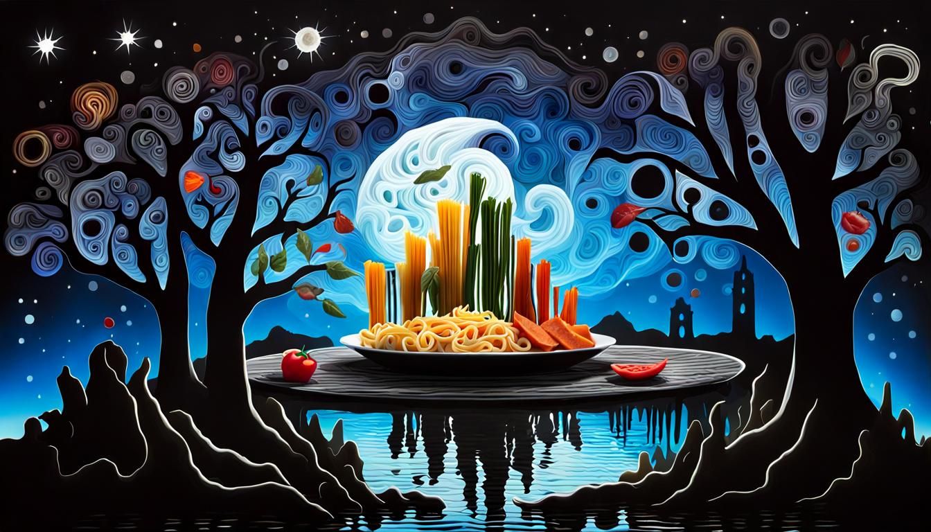 Psychedelic Pasta Foodscape with Vegetables