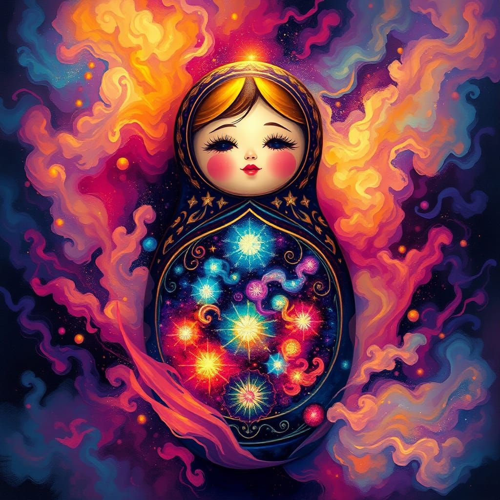 Vibrant Matryoshka Doll in Alcohol Ink and Oil Paint