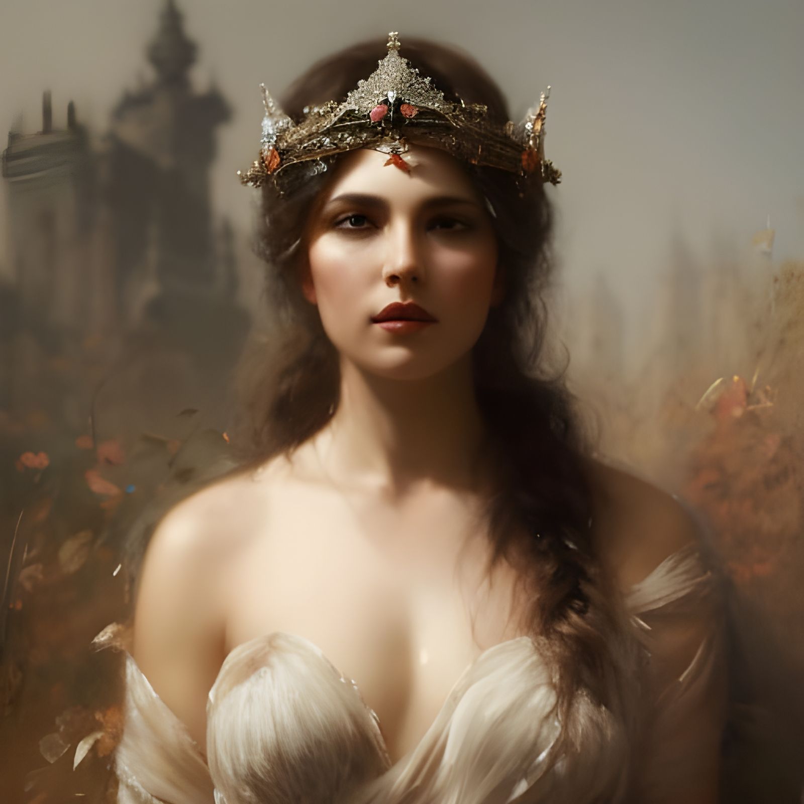 Enticing Woman with Crown of Thorns, Photorealistic Portrait