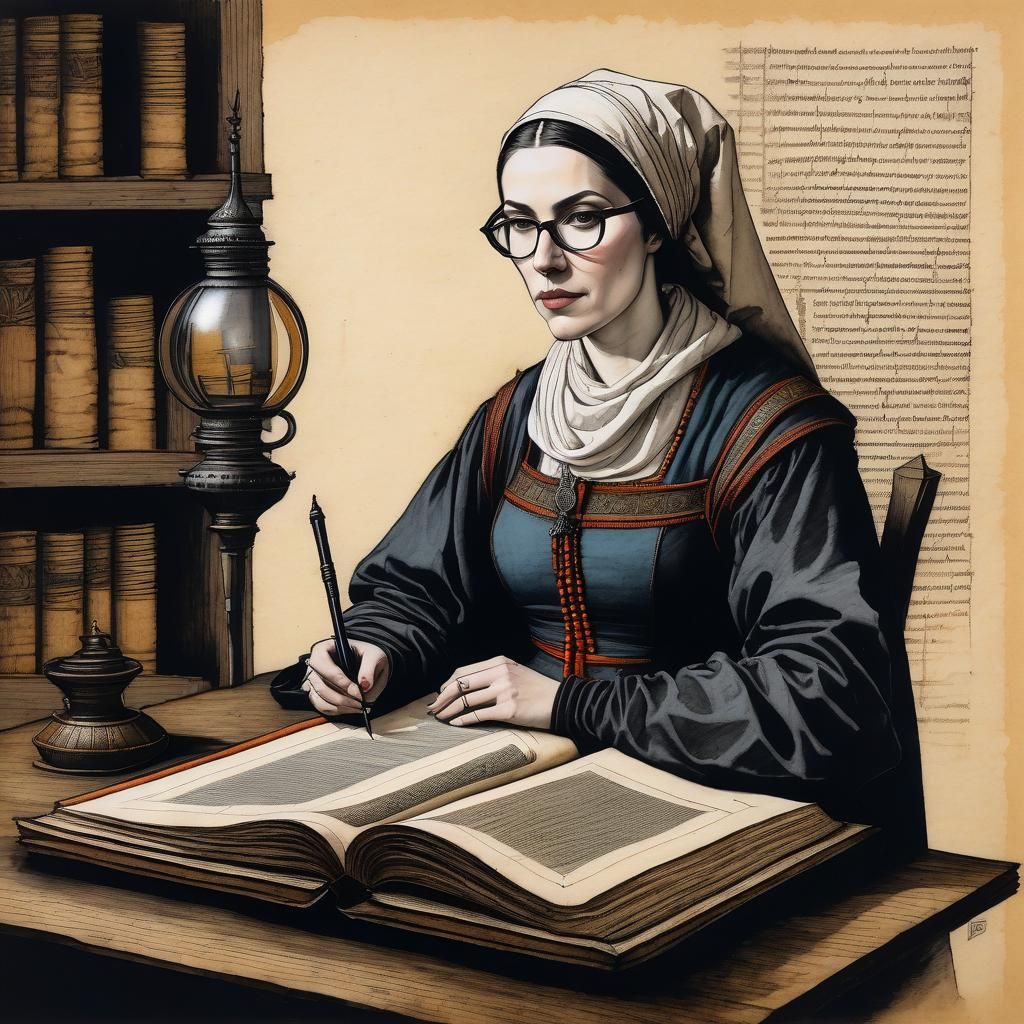 Medieval Scribe Portrait: Hand-Drawn Urban Sketch