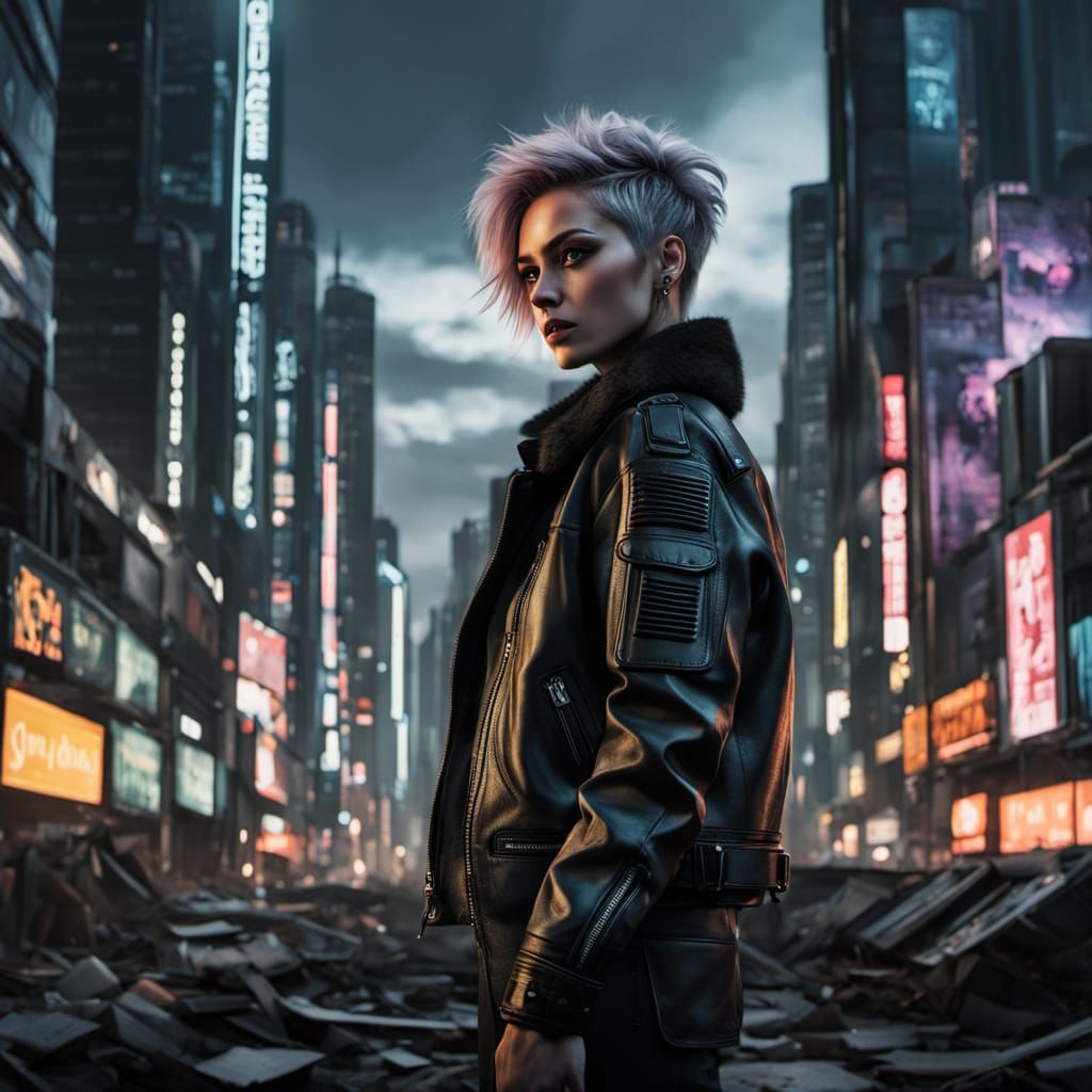 Cyberpunk Goddess in Neon-Lit Metropolis