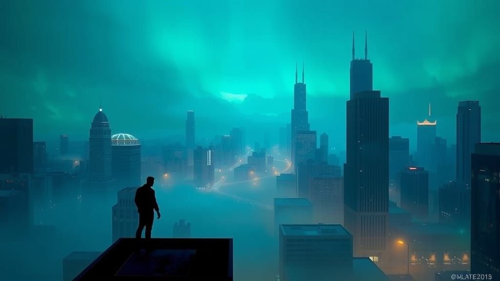 2005 Green and blue atmosphere in the evening in Chicago cit...