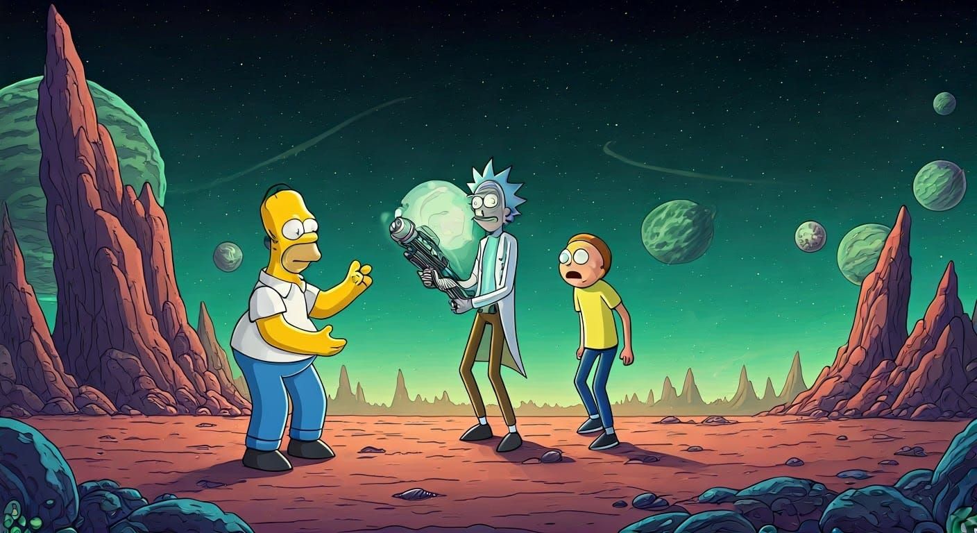 Simpsons Meet Rick and Morty in Comic Book Art