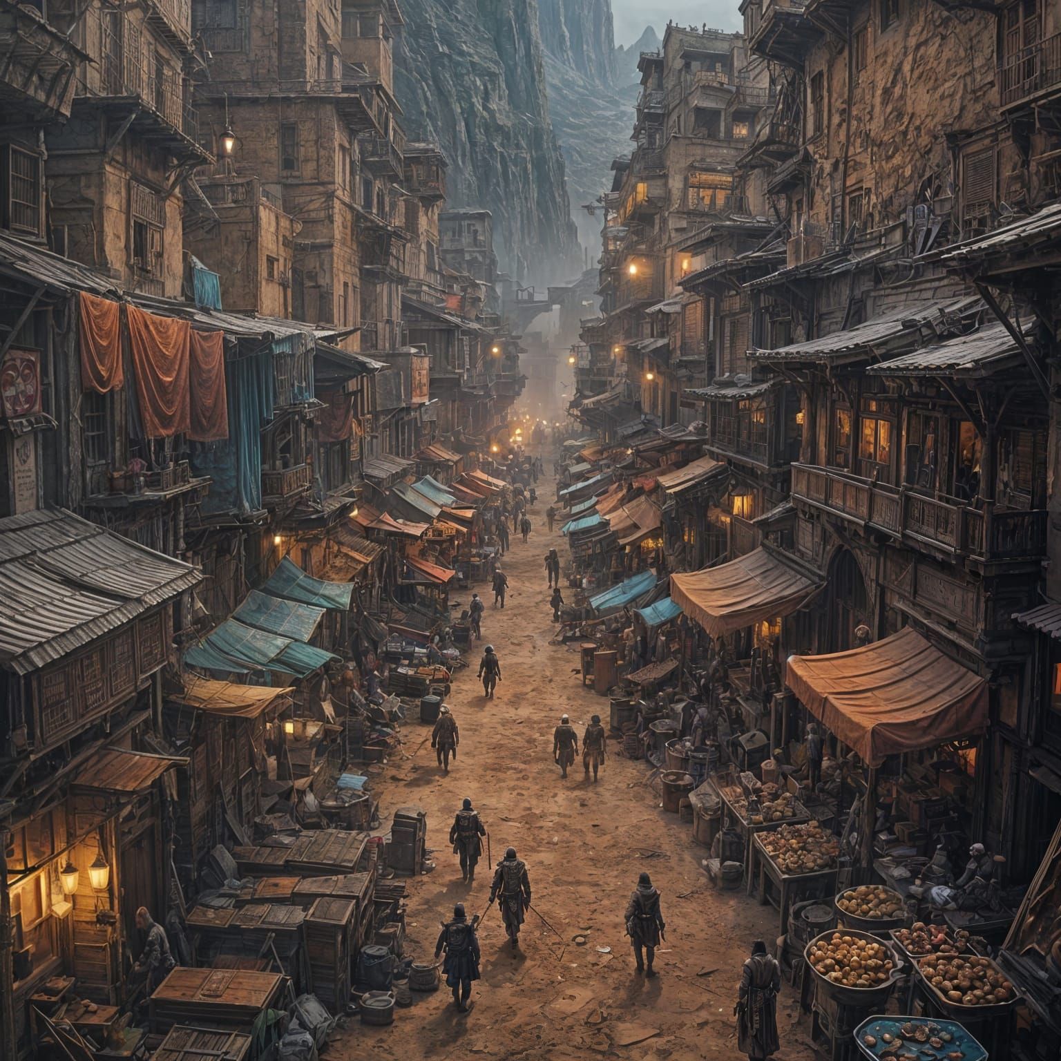 Lawless Bazaar in Grand Canyon Wasteland: Dark Fantasy Art