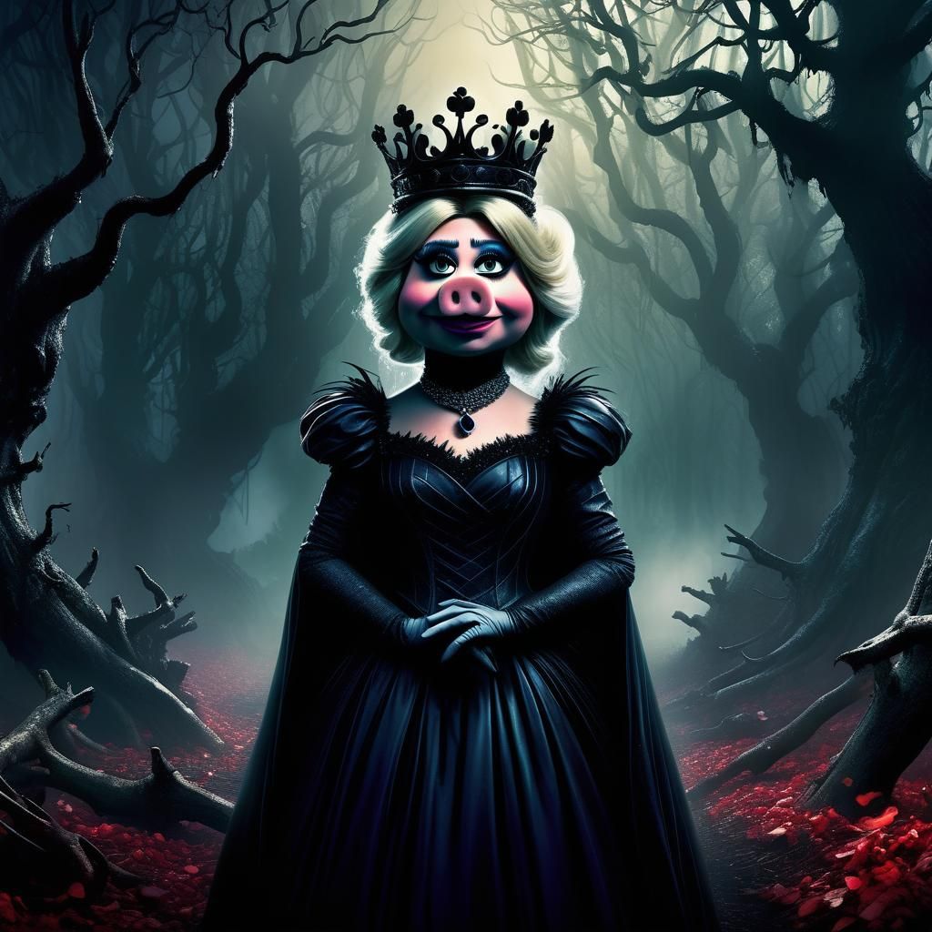 Miss Piggy as Gothic Queen in Dark Forest