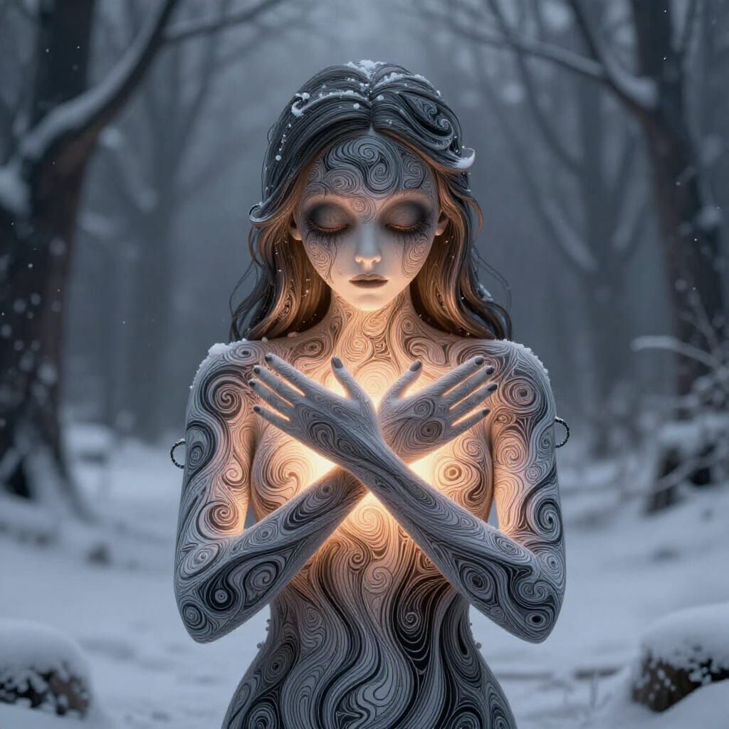 Gratitude Figure in Winter Wonderland: Tim Burton Style