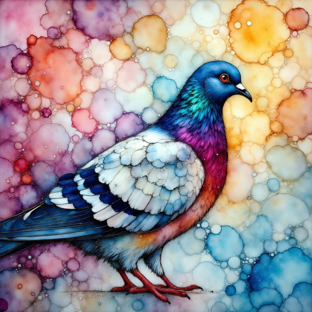Pigeon Stained Glass Alcohol Ink Splash Art