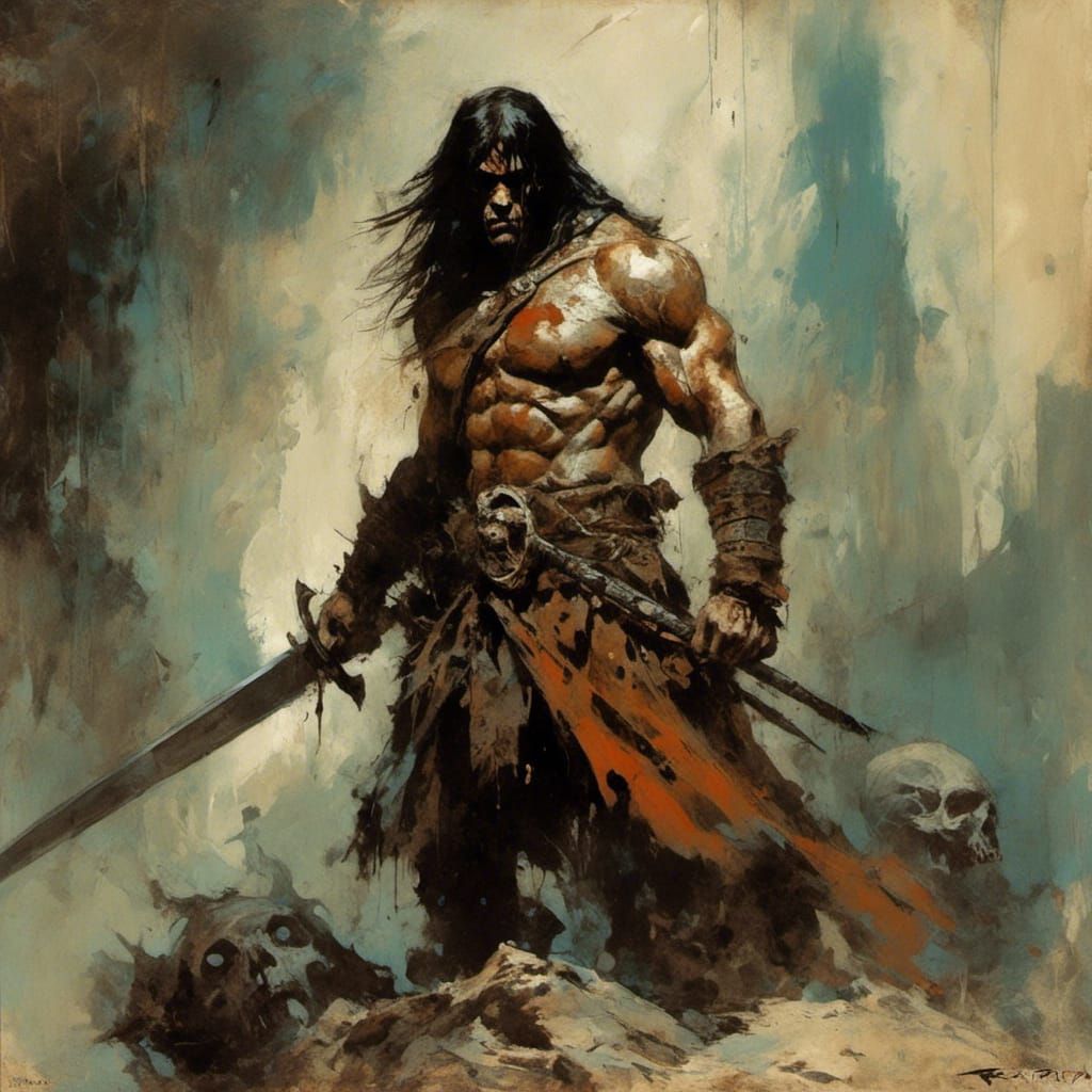 Conan the Barbarian Illustration in Frazetta Style