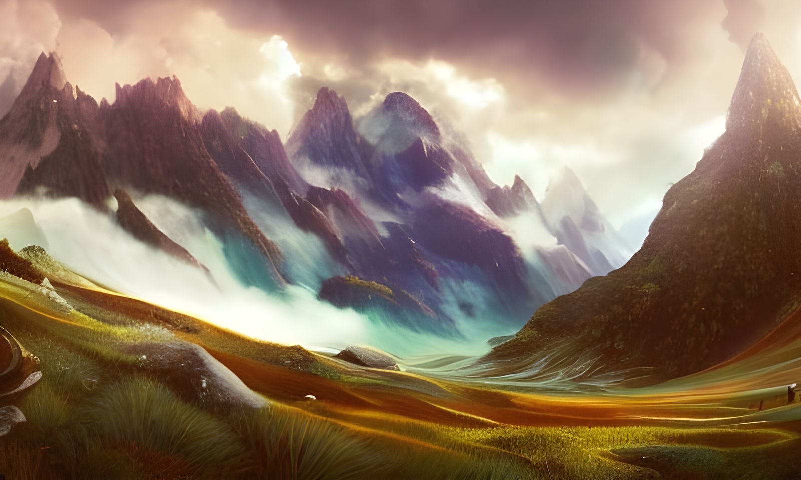 Lush Mountainscape Panorama in Concept Art Style