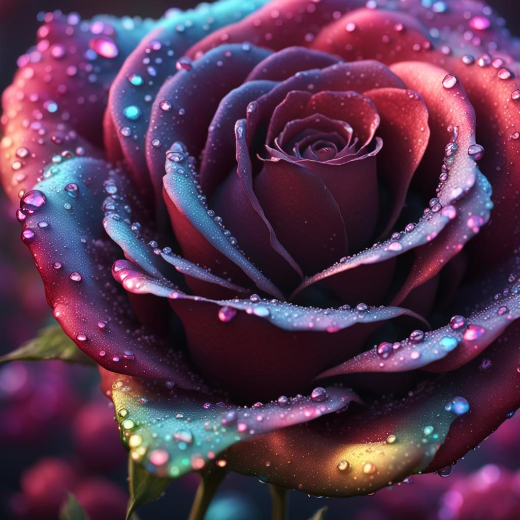 Iridescent Dew Drop on a Rose: Matte Painting